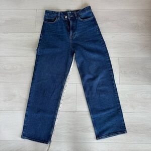 COS Extra High Rise Waisted Dark Wash Straight Leg Cropped Jeans Premium Denim